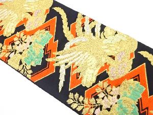 アンティーク　鳳凰に桐・松皮菱模様織り出し袋帯（着用可）